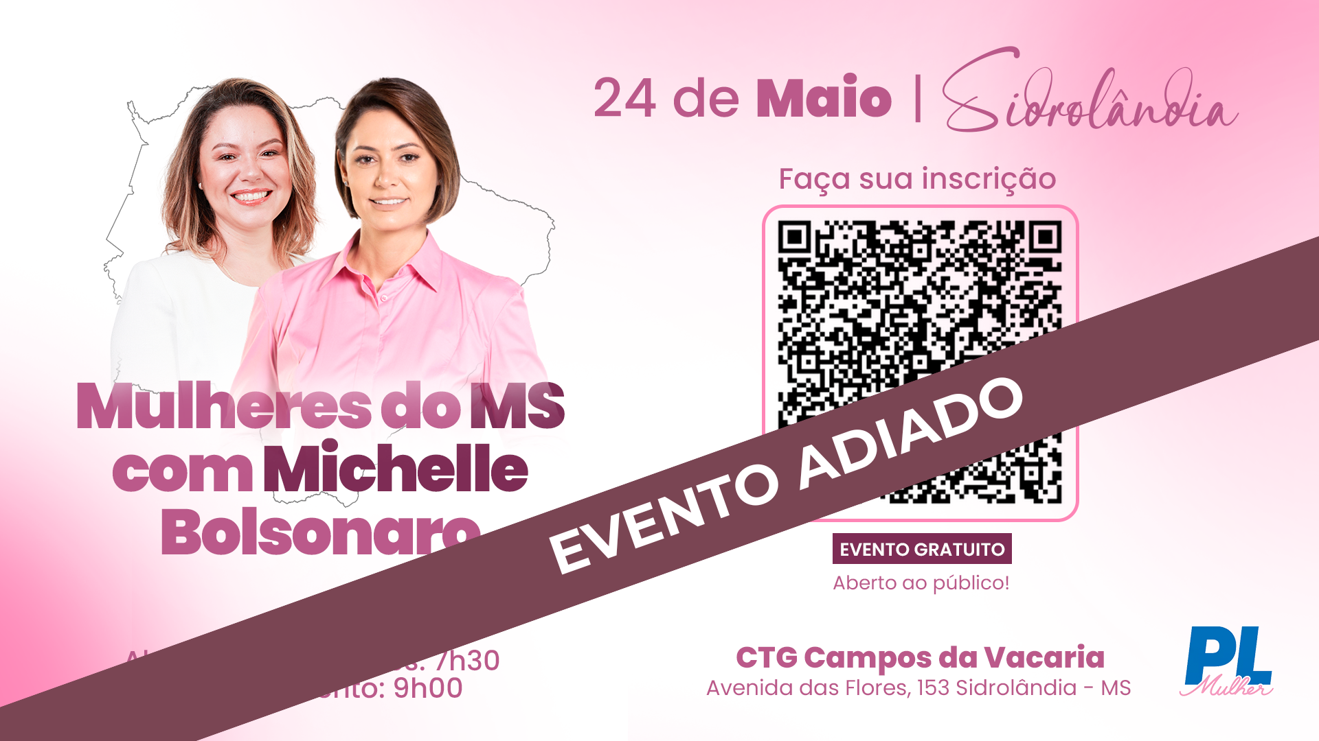 PL Mulher adia evento ‘Mulheres do Mato Grosso do Sul com Michelle Bolsonaro – Juntas, transformando o Brasil.’